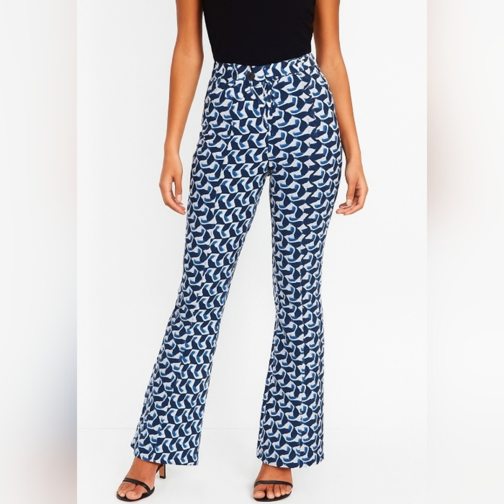 Banana Republic High Waist Geometric Pattern Belted Pant 6 Wide Leg Pull On